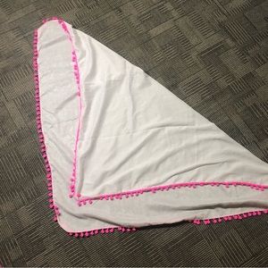 Hollister Woman’s Scarf One Size Gray Pink Metallic Pompoms Sheer Wrap Square